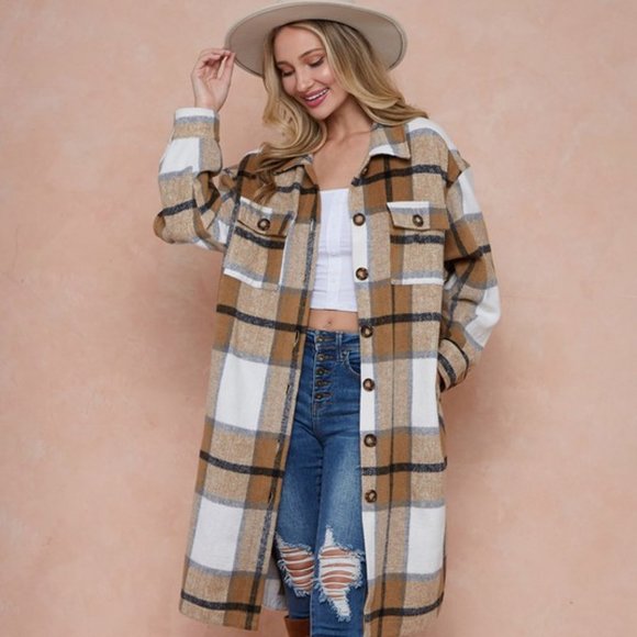 new ON BLUE DUSTER FLANNEL SHAKET JACKET SHIRT mustard plaid western boho SM-LG - Picture 1 of 7